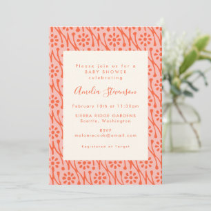 Invitation Boho Coral Orange Botanical Flowers Baby shower