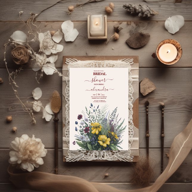 Invitation Boho couleur de l'aquarelle Fleur sauvage (Créateur téléchargé)