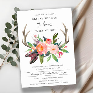 INVITATION BOHO COUNTRY ROSE AUX BOIS DE CERF FLEURALE MARIAG