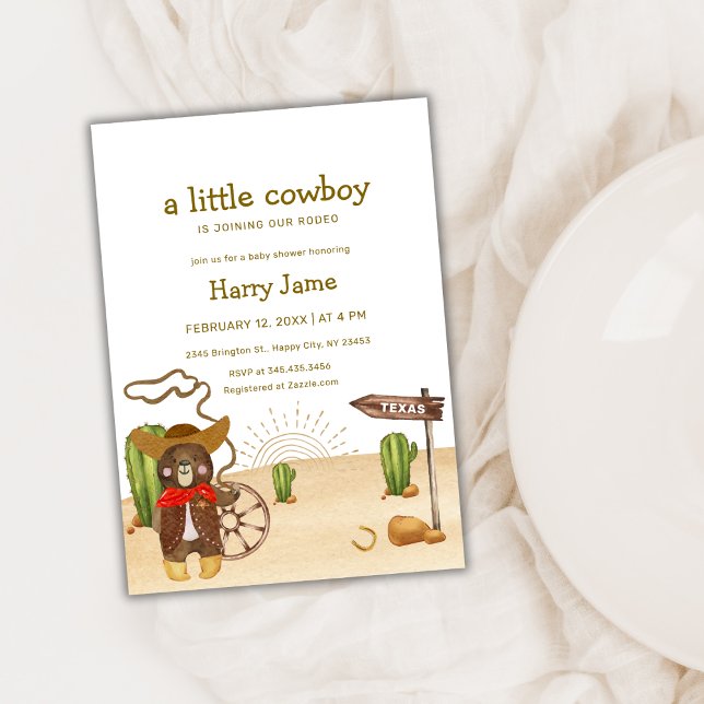 Invitation Boho Cowboy Bear Western Rodeo Cactus Baby shower (Boho Cowboy Bear Western Rodeo Cactus Baby Shower Invitation)