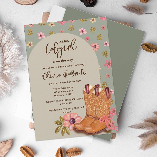 Invitation Boho Cowgirl Flowers Bottes Baby shower occidental (Créateur téléchargé)