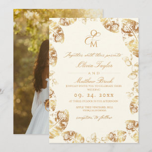 Invitation Boho Cream Gold Mariage de automne élégant