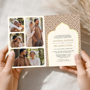 Invitation Boho Crème Géométrique Tout en Un Mariage Indien