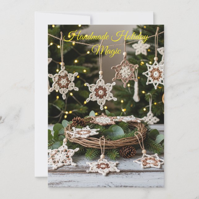 Invitation Boho Crochet Flocon de neige ornements de Noël (Devant)