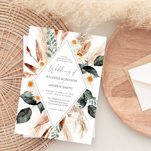 Invitation Boho Cuivre Pampas Grass & Beige Floral Mariage