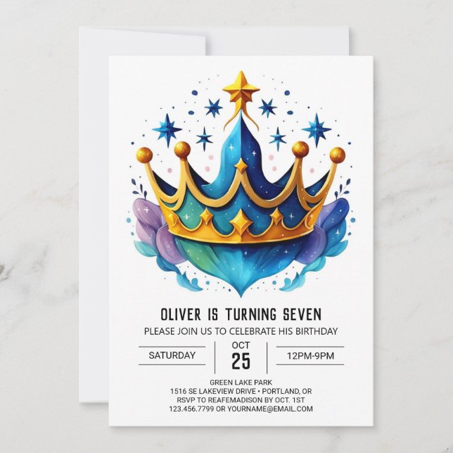 Invitation Boho Custom Prince Crown Anniversaire (Devant)