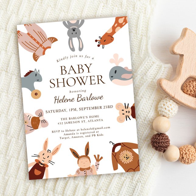 Invitation Boho Cute Animaux Baby showers neutres selon le se (Boho Cute Animals Gender Neutral Baby Shower Invitation)