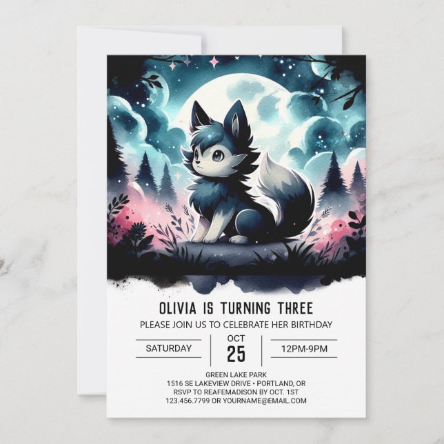 Invitation Boho Cute Wolf Anniversaire (Devant)