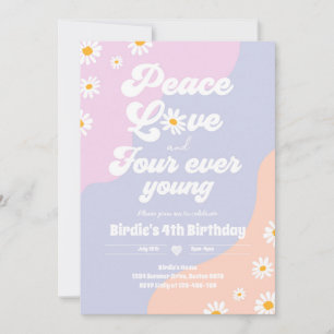 Invitation Boho Daisy 4e anniversaire Paix Amour Quatre Ever