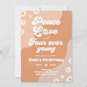 Invitation Boho Daisy 4e anniversaire Paix Amour Quatre Ever