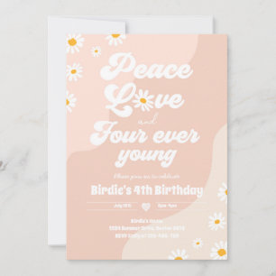 Invitation Boho Daisy 4e anniversaire Paix Amour Quatre Ever