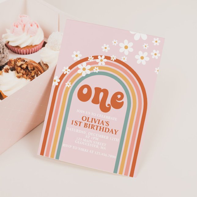 Invitation Boho Daisy anniversaire premier arc-en-ciel (Créateur téléchargé)