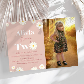 Invitation Boho Daisy Deux Floral Pink Bohemian 2e Anniversai