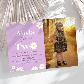 Invitation Boho Daisy Deux Floral Purple Bohème 2ème Annivers
