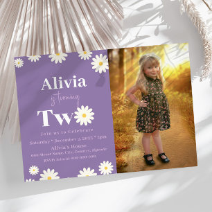 Invitation Boho Daisy Deux Floral Purple Bohème 2ème Annivers