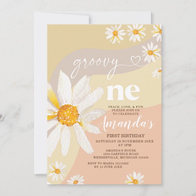 Invitation Boho Daisy Fleurs Super Un Anniversaire (Devant)
