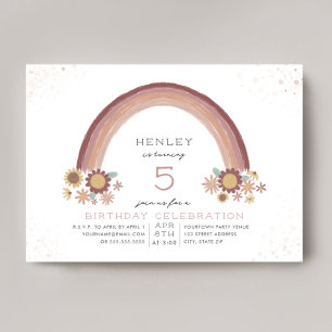 Invitation Boho Daisy Floral Arc-en-ciel rose Anniversaire