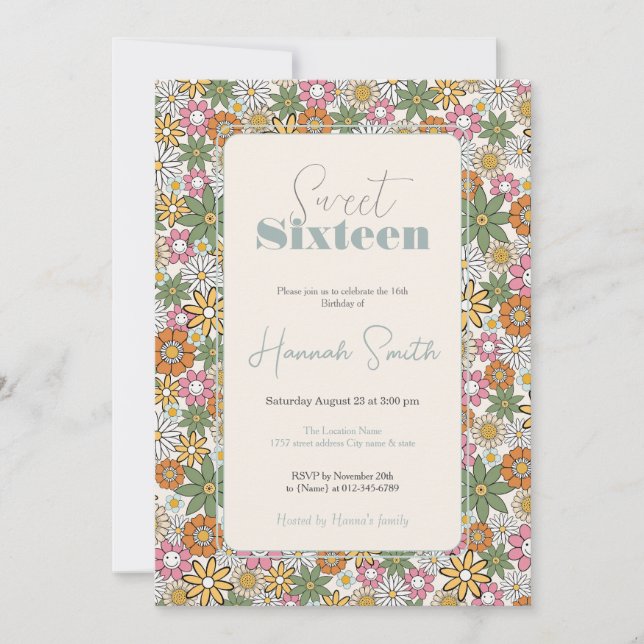 Invitation Boho Daisy Flowers les années 70 Floral Super (Devant)