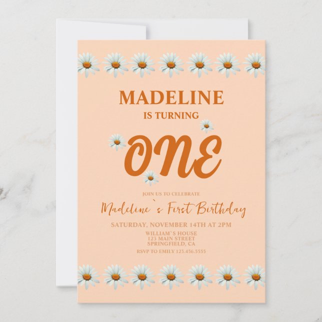 Invitation Boho Daisy Girls 1er anniversaire (Devant)