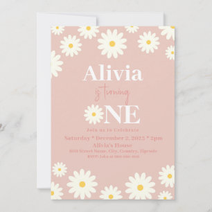 Invitation Boho Daisy One Floral Rose Bohème 1er Anniversaire