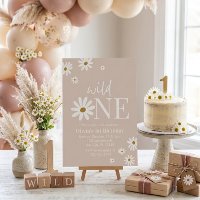 Invitation Boho Daisy Wild One Premier Anniversaire (Créateur téléchargé)