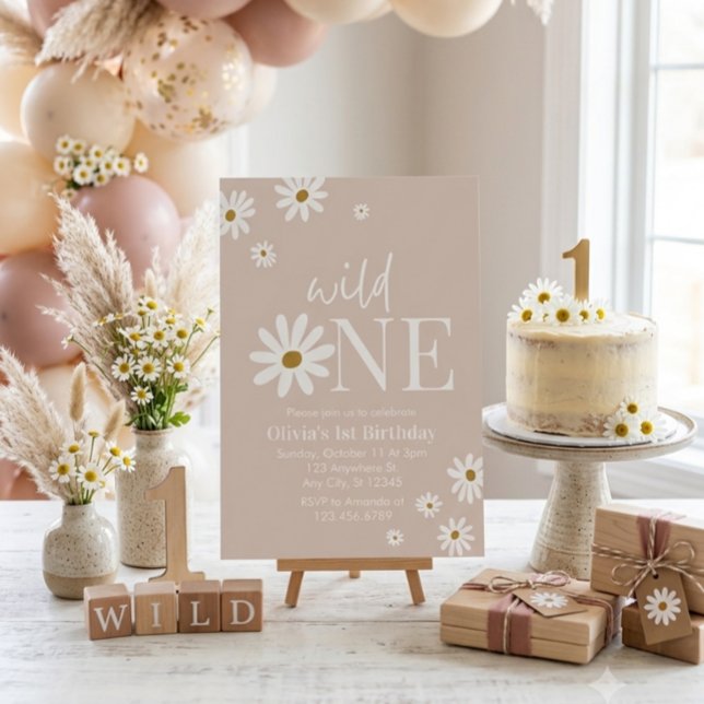 Invitation Boho Daisy Wild One Premier Anniversaire (Créateur téléchargé)