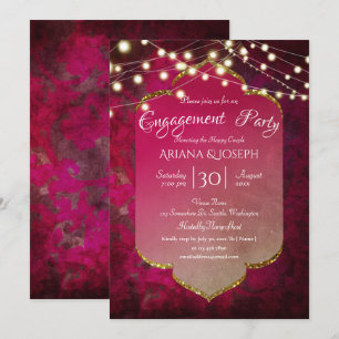 Invitation Boho damasqué inspiré de l'Inde en rose profond