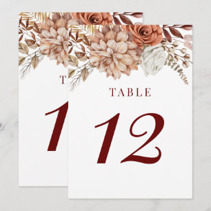 Invitation Boho de Bourgogne Mariage floral Numéro de tableau