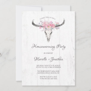 Invitation Boho de crâne de vache rustique Floral Blanc Maiso