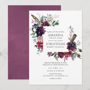 Invitation Boho de vin Bourgogne Mariage Floral