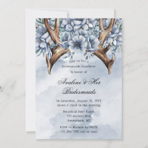 Invitation Boho Deer Antler Blue Floral Bridesmaiers Déjeuner