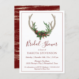 Invitation Boho Deer Antlers   Fête des mariées de Noël rusti