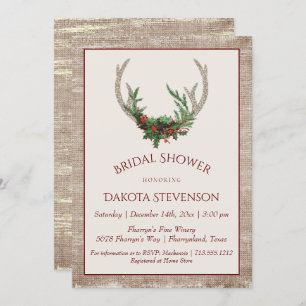 Invitation Boho Deer Antlers   Fête des mariées de Noël rusti