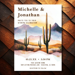 Invitation Boho Desert Cactus Sunset Western Mariage