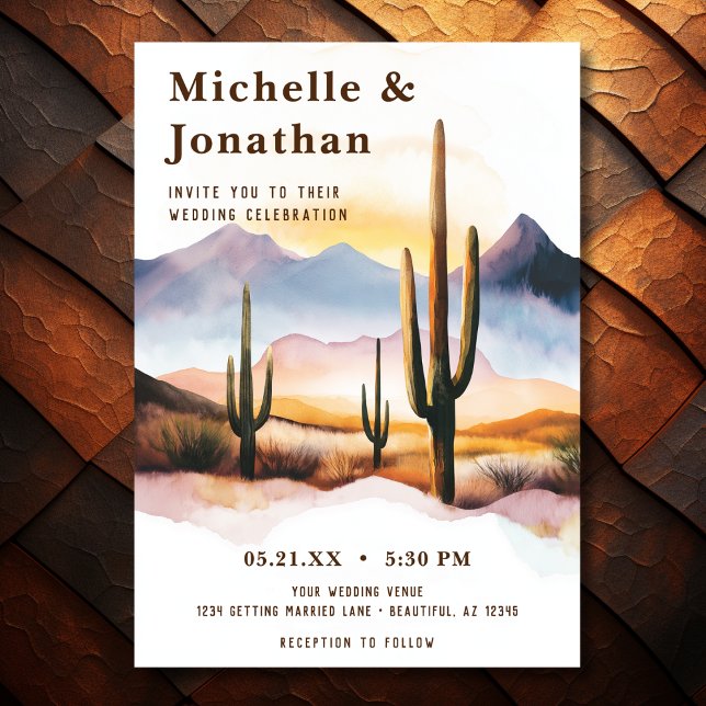 Invitation Boho Desert Cactus Sunset Western Mariage (Front - Boho Desert Cactus Sunset Western Wedding Invitation)