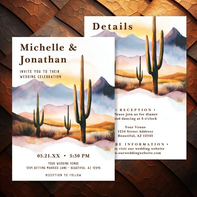 Invitation Boho Desert Cactus Western Tout en un Mariage (Boho Desert Cactus Western All in One Wedding Invitation)