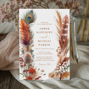 Invitation Boho Desert Feather Pampas Mariage