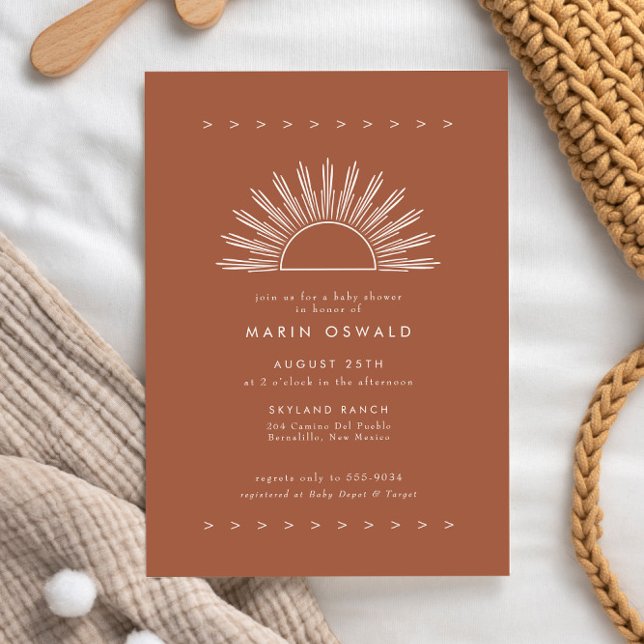 Invitation Boho Désert Soleil Brûlé Orange Baby shower (Créateur téléchargé)