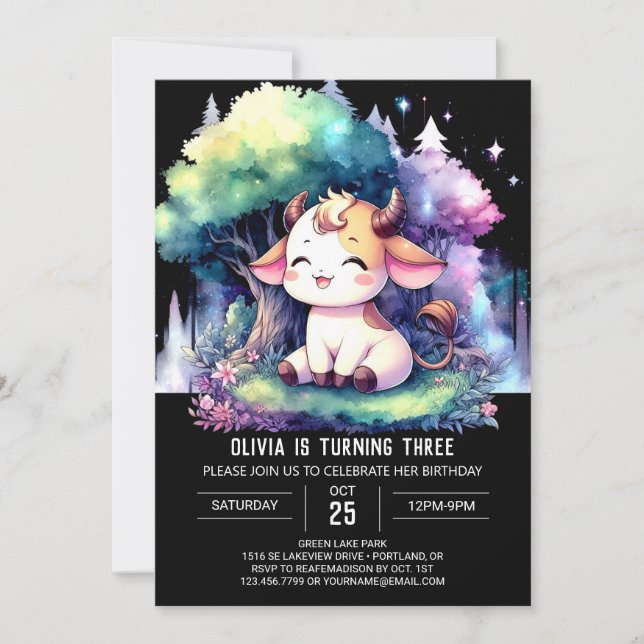 Invitation Boho Digital Cow Anniversaire (Devant)