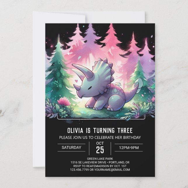 Invitation Boho Digital Triceratops Anniversaire (Devant)