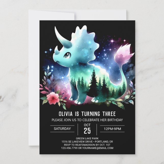 Invitation Boho Dino Triceratops Anniversaire (Devant)