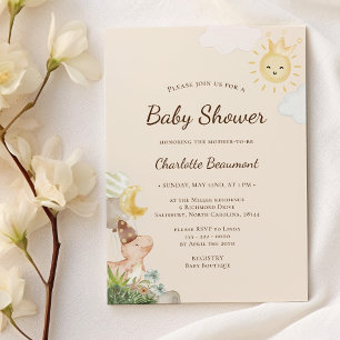 Invitation Boho Dinosaur Beige Baby shower neutre entre les s