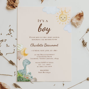 Invitation Boho Dinosaur Beige C'est un Baby shower garçon