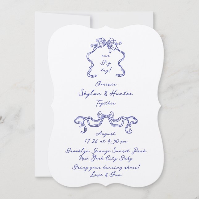Invitation Boho Doodé manuscrit Cobalt Bleu & Écru Simple (Devant)
