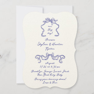 Invitation Boho Doodé manuscrit Cobalt Bleu & Écru Simple