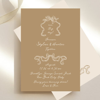 Invitation Boho Doodle manuscrit Retro Creams Mariage