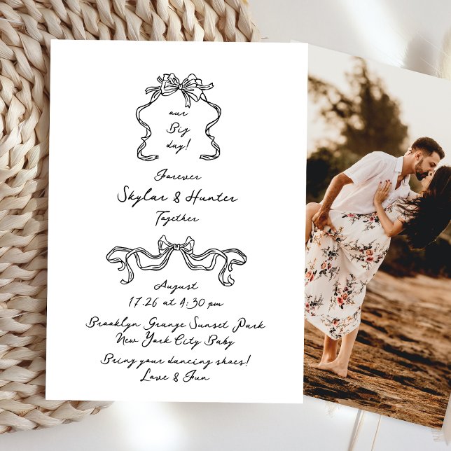 Invitation Boho Doodle manuscrit Rétro Noir & Blanc Simple (Créateur téléchargé)