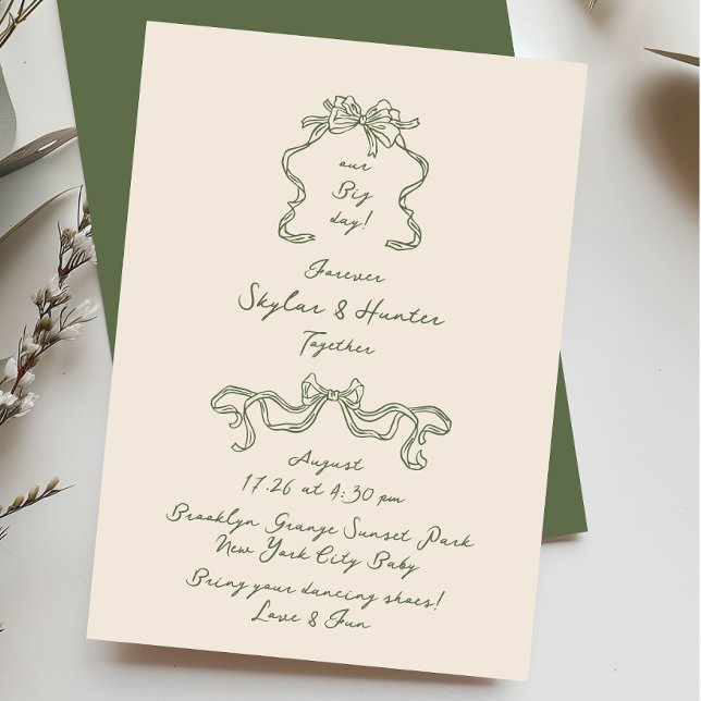 Invitation Boho Doodle manuscrit Retro Sage & Cream Mariage (Créateur téléchargé)