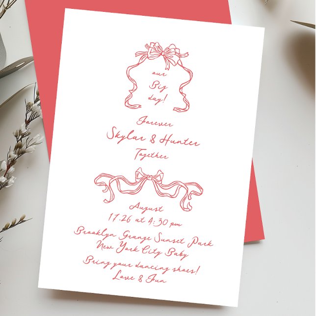 Invitation Boho Doodle manuscrit Retro Vérone Rouge Blanc (Créateur téléchargé)