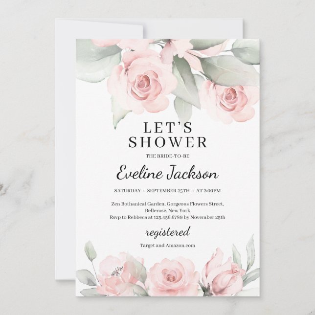 Invitation Boho douce rose floral et vert nuptiale douche (Devant)